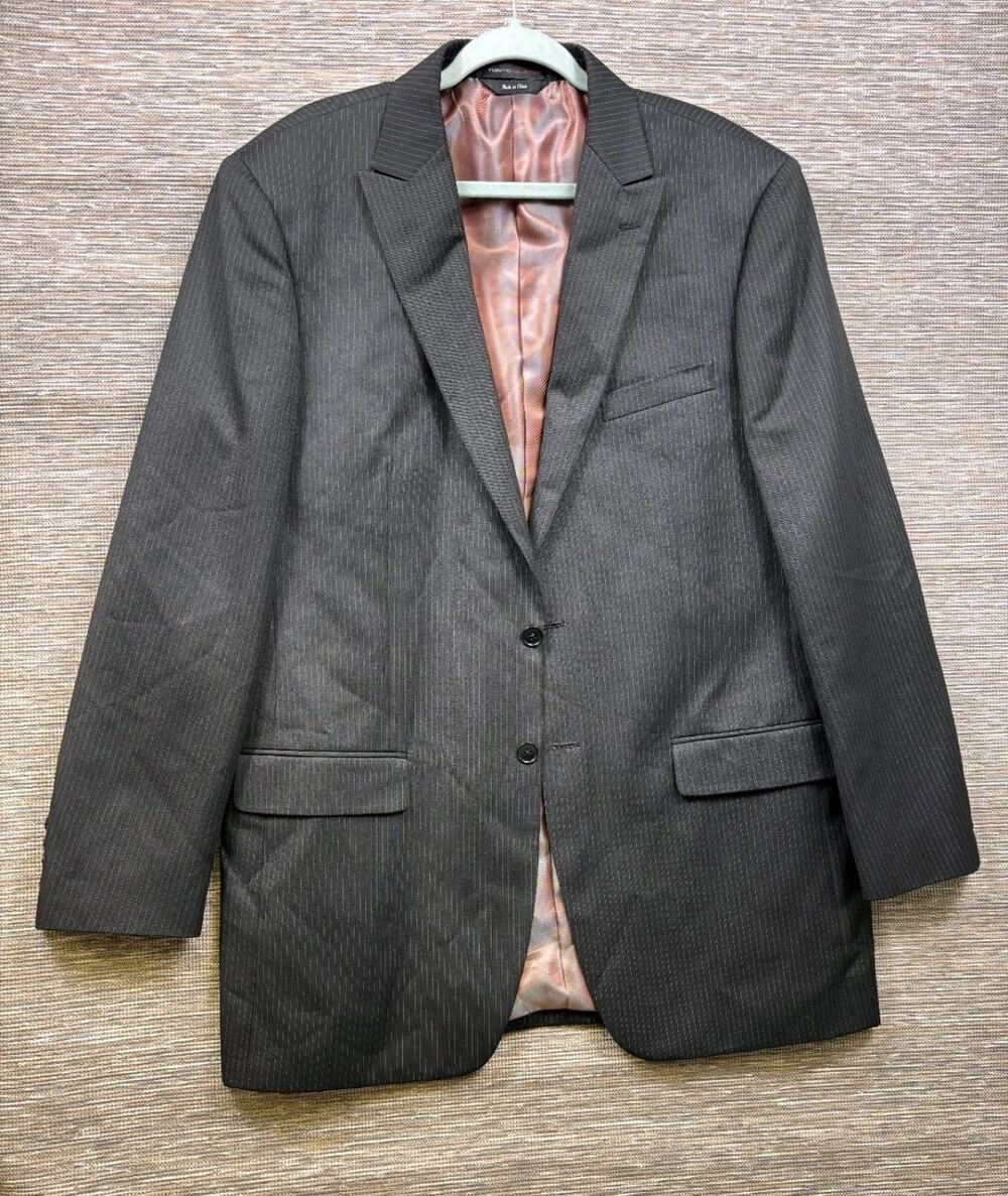 Vintage FUBU The Collection Blazer Mens 42L Hip Hop Suit Jacket Black Striped